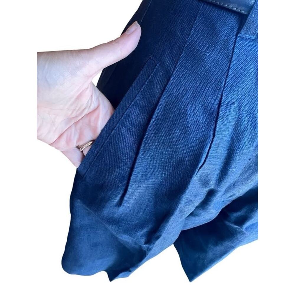 Nordstrom Point of View Women's Linen Blazer & Shorts Set Belted Navy Blue Sz 6 - Picture 6 of 12